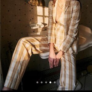 Sezane Martin Trouser in Tile Beige Ochre Bordeaux